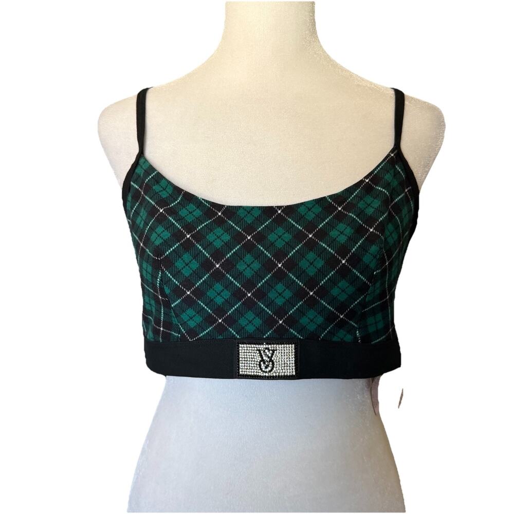 NWT Victoria's Secret Womens Large Unlined Bralette Open Back Green Black Plaid